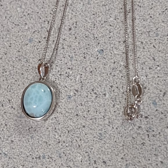 Firm Final price!*Oval Larimar Necklace - Picture 1 of 6